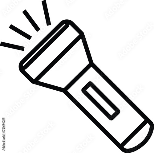 Simple line art icon of a flashlight emitting light beams torch illumination