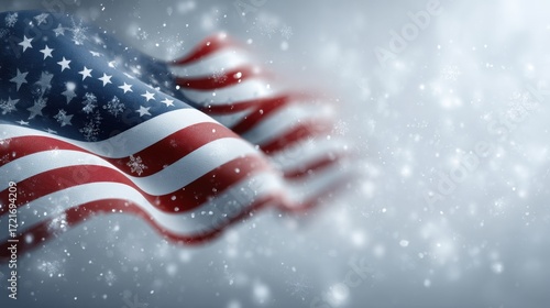 Stylized american flag waving in the wind animated visuals winter environment captured from a close viewpoint
