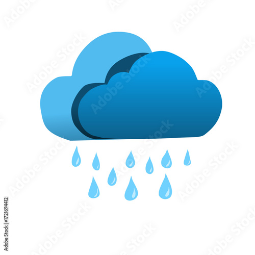 Weather Flat Design Raining Cloud and Water Drops Illustration