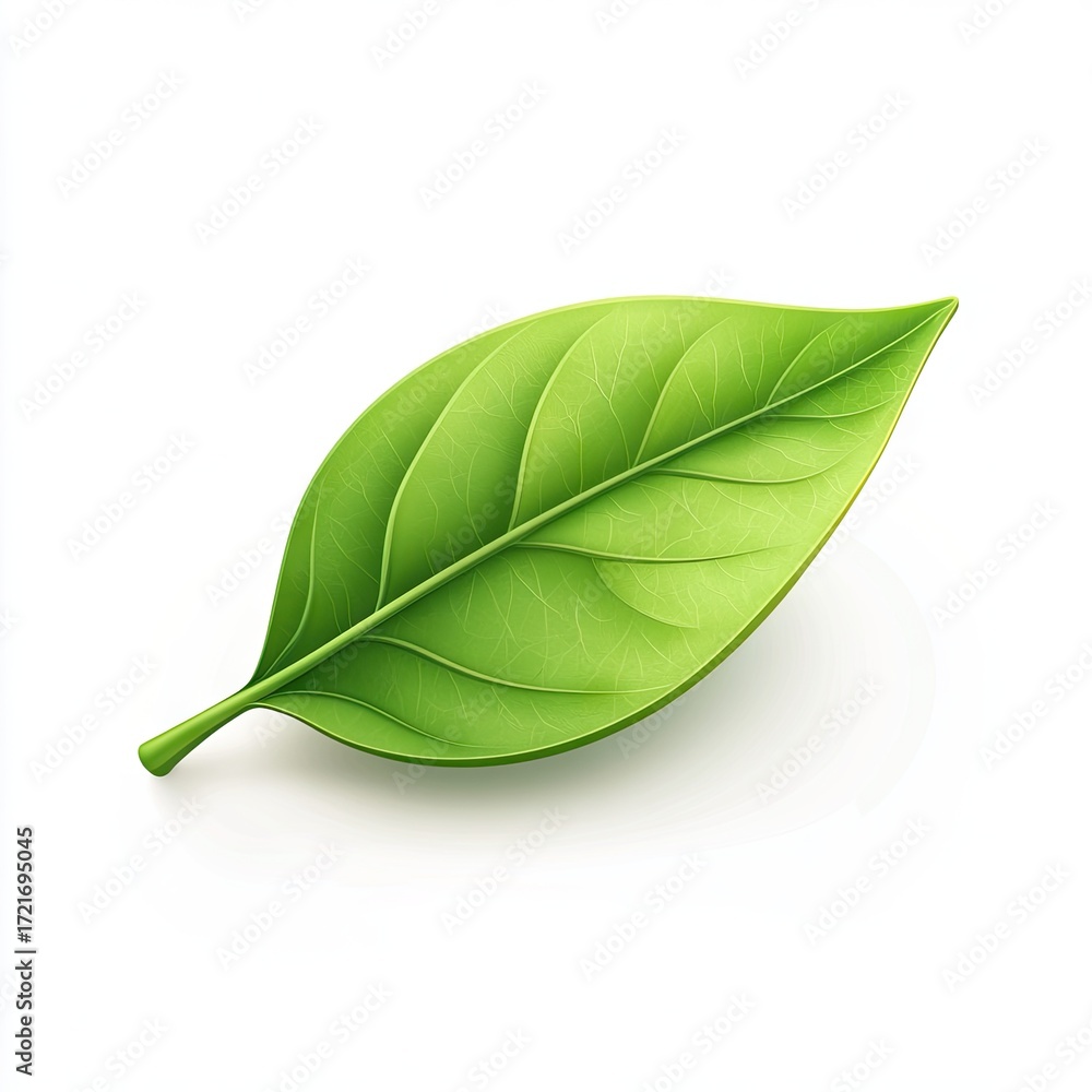 Fototapeta premium Vibrant green leaf, detailed illustration, isolated on white