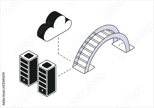 Cloud computing network connection data transfer servers and bridge concept art