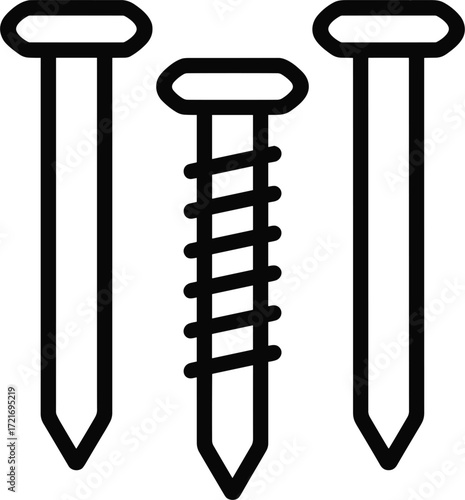 Three Fasteners: Two Nails and One Screw hardware construction