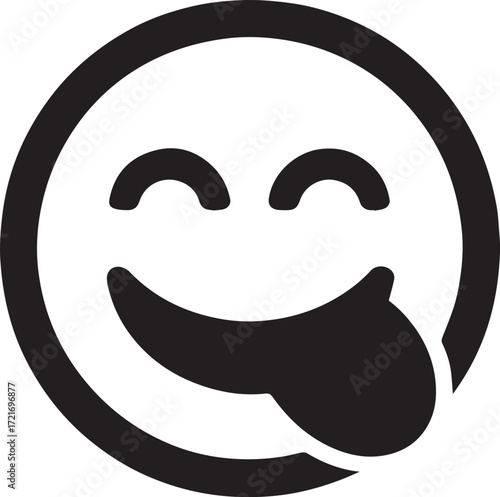 Playful Emoji Face Vector with Tongue Out and Closed Eyes in Line Art Style for Digital Stickers, UI Icons, and Fun Branding