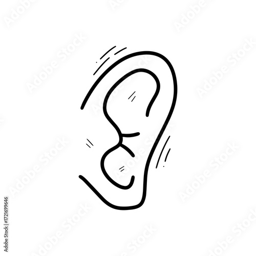 Hand Drawn Ear. Doodle Vector. Isolated on White Background - EPS 10 Vector