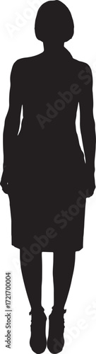 vector,silhouette of front view of  stading woman with dress and heeled shoes
