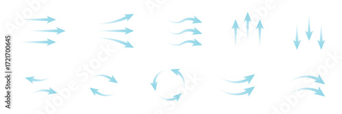 Air flow icon set. Wind direction arrow symbol. Transparent vector and PNG