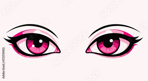 Anime style bright pink eyes create a powerful gaze, perfect for manga illustrations, vibrant designs, and eye-catching marketing graphics that demand attention