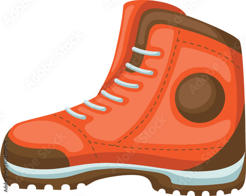 A cartoon orange hiking boot with brown accents
