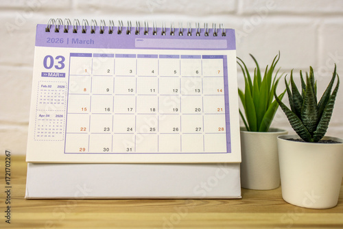 Hello March. March 2026 planning calendar on your desktop.