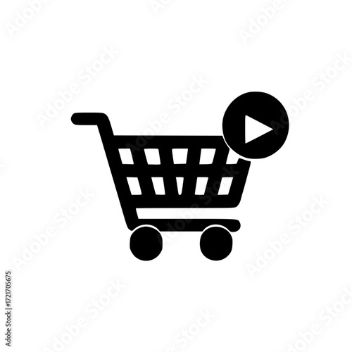 Supermarket trolley with small play button vector for ecommerce video marketing and content delivery
