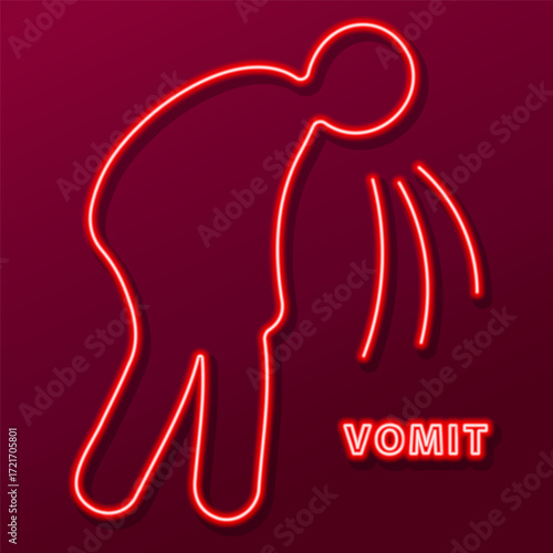 vomit neon sign, modern glowing banner design, colorful modern design trends. Vector illustration.