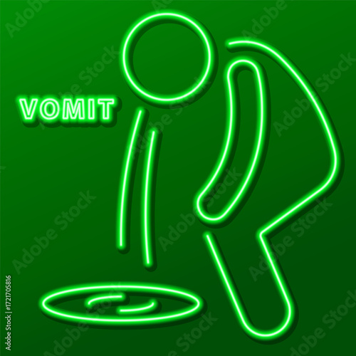 vomit neon sign, modern glowing banner design, colorful modern design trends. Vector illustration.