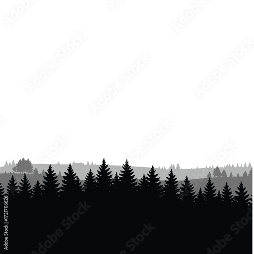 Set of vector nature silhouettes - mountains, trees, mountains and glaciers - design elements - mountain ranges, hills and forests