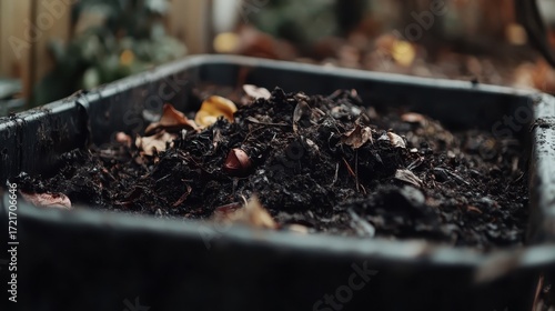 Wallpaper Mural Fresh Compost in a Black Bin with Leaves and Organic Material Torontodigital.ca