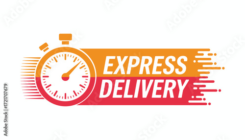 Express delivery logo with stopwatch and speed lines on white background fast shipping