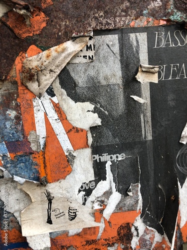 Canvas Print Colorful peeling posters distressed paper texture graffiti detail urban decay wa