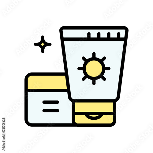 Sunblock, Sunscreen, Lotion. Summer Color Icon. Vector Illustration Logo Template. Skin care sign, designed for web and app.