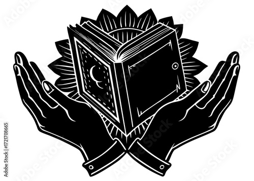 Hands Holding Quran Silhouette, Islamic Holy Scripture SVG, PNG