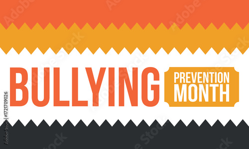 National Bullying Prevention Month in October. Stop bullying. Annual nationwide campaign to keep all youth safe from bullying. Orange color. Poster, card, banner, background. Vector illustration