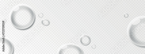 Vector background with liquid collagen serum drops. Semi transparent droplets isolated on light background