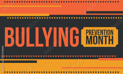National Bullying Prevention Month in October. Stop bullying. Annual nationwide campaign to keep all youth safe from bullying. Orange color. Poster, card, banner, background. Vector illustration