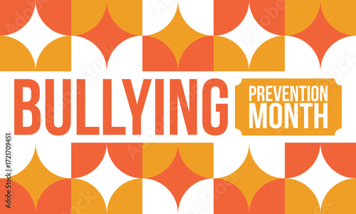 National Bullying Prevention Month in October. Stop bullying. Annual nationwide campaign to keep all youth safe from bullying. Orange color. Poster, card, banner, background. Vector illustration