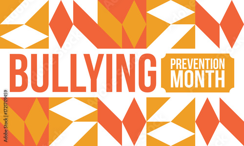 National Bullying Prevention Month in October. Stop bullying. Annual nationwide campaign to keep all youth safe from bullying. Orange color. Poster, card, banner, background. Vector illustration