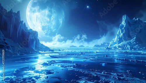 氷の床と幻想的な青い光、美しいアクセント、かっこいい雰囲気の背景画像 Generated by A 