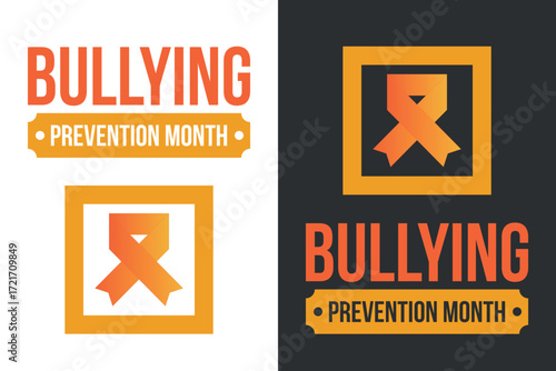 National Bullying Prevention Month in October. Stop bullying. Annual nationwide campaign to keep all youth safe from bullying. Orange color. Poster, card, banner, background. Vector illustration