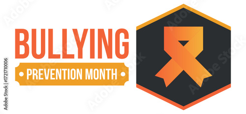 National Bullying Prevention Month in October. Stop bullying. Annual nationwide campaign to keep all youth safe from bullying. Orange color. Poster, card, banner, background. Vector illustration