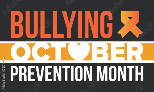 National Bullying Prevention Month in October. Stop bullying. Annual nationwide campaign to keep all youth safe from bullying. Orange color. Poster, card, banner, background. Vector illustration