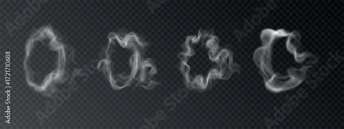 Wavy smoke rings and round steam clouds.