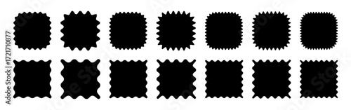 Wavy square set. Decorative shapes with zigzag outer contour.