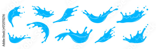 Water splashes set. Water design element, falling droplets silhouettes.