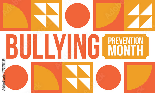 National Bullying Prevention Month in October. Stop bullying. Annual nationwide campaign to keep all youth safe from bullying. Orange color. Poster, card, banner, background. Vector illustration