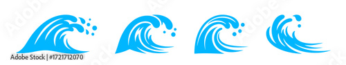 Wave icon set. Sea storm wave symbol collection.
