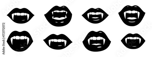 Scary smile masks set. Vampire mouth masks. Halloween masks collection.
