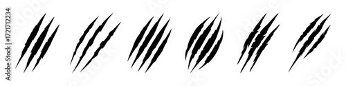 Animal claw scratches mark set. Cat tiger scratches paw shape collection.