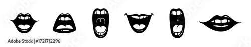 Lips and mouth in scream and smile. Cartoon mouth collection.