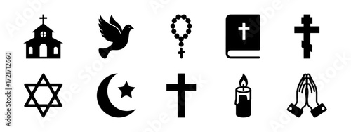 Christianity icon set. Religious symbols of faith collection.