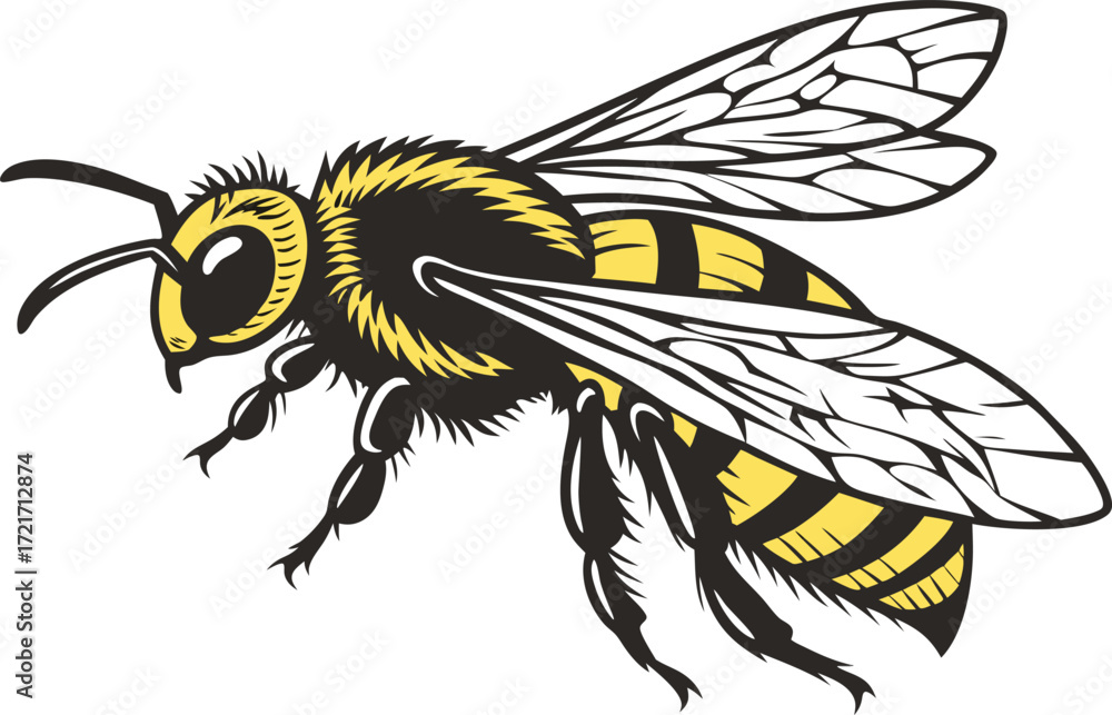 Obraz premium Honey Bee Insect Illustration. Flying Bee Artwork Design. Cute Bee Creative Clipart. Realistic Bee Insect Illustration. Cartoon Bee Artwork Collection. Honey Bee Nature Illustration. Flying Bee