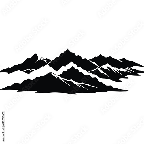 Set of vector nature silhouettes - mountains, trees, mountains and glaciers - design elements - mountain ranges, hills and forests