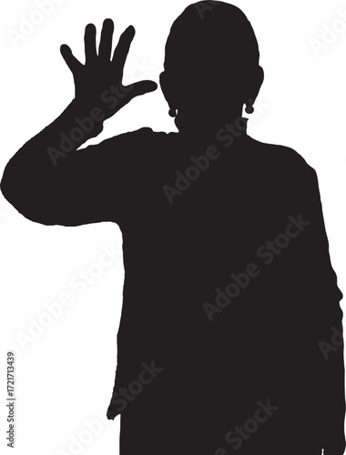 vector,silhouette of a senior woman with open hand and number five