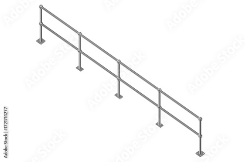 A modern 3D render of a polished metal guardrail. The isometric view highlights this versatile and utilitarian building component.