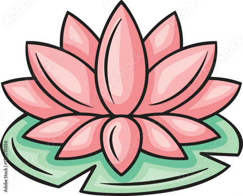A pink lotus flower on green lily pads