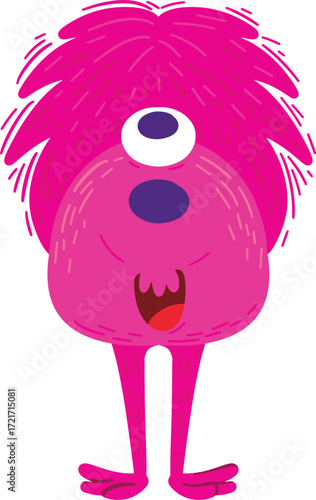 A pink oneeyed monster with spiky hair and wide mouth
