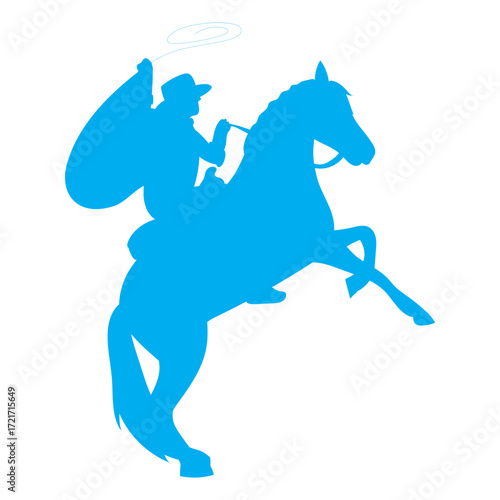 Silhouette of Cowboy Riding Horse, Bucking Bronco, Rodeo, Wild West