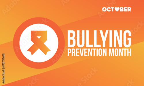 National Bullying Prevention Month in October. Stop bullying. Annual nationwide campaign to keep all youth safe from bullying. Orange color. Poster, card, banner, background. Vector illustration