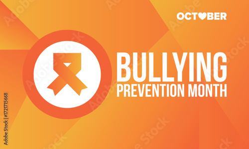 National Bullying Prevention Month in October. Stop bullying. Annual nationwide campaign to keep all youth safe from bullying. Orange color. Poster, card, banner, background. Vector illustration