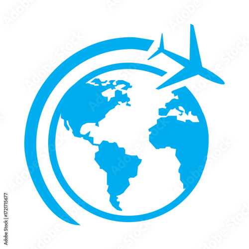 Global Travel Icon Airplane circling the world - vector illustration